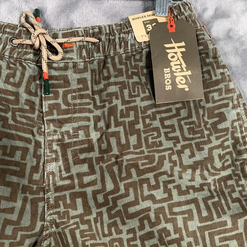 Howler Brothers Bros Pressure Drop Corduroy Shorts Mens 32 New Green Snake Maze